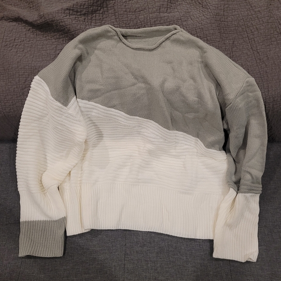 Sweater Color Block Crew Neck Sweater, Drop Shoulder Elegant Long Sleeve - Picture 3 of 6